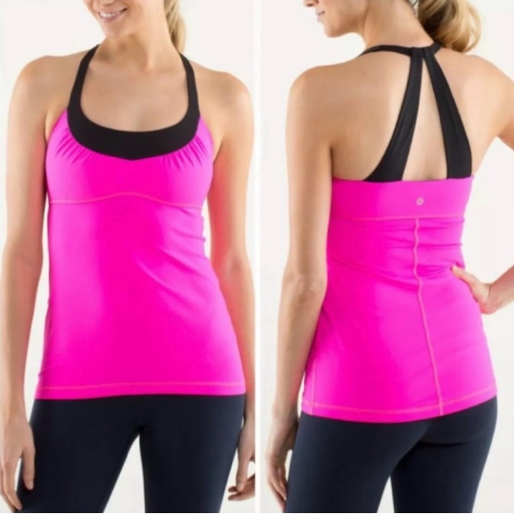 Lululemon Scoop Me Up Tank Pink Neon Glo Black Size 8